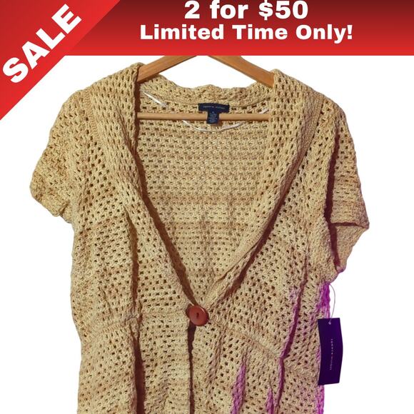 [Sale: 2 for $50!] NWT Tommy Hilfiger Beige Knit Crochet Cardigan Size XL 0106 - Picture 1 of 9